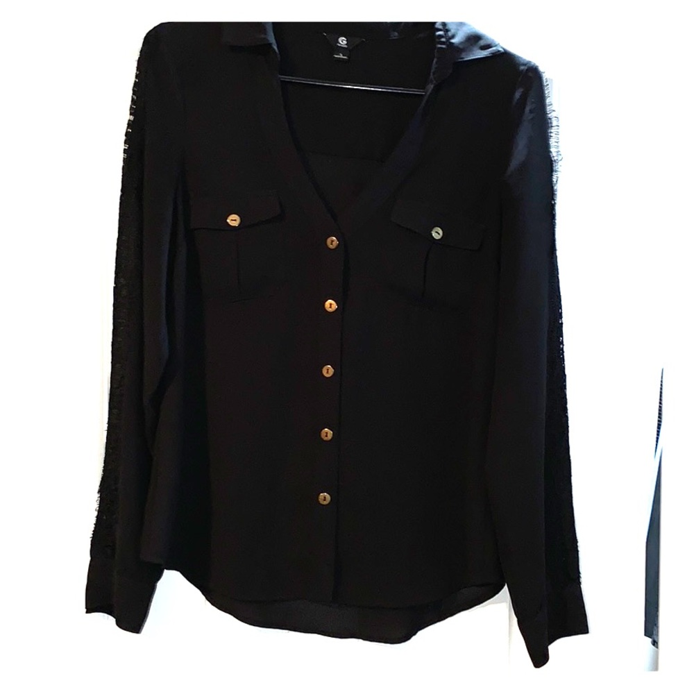 Guess chiffon lace sleeve blouse